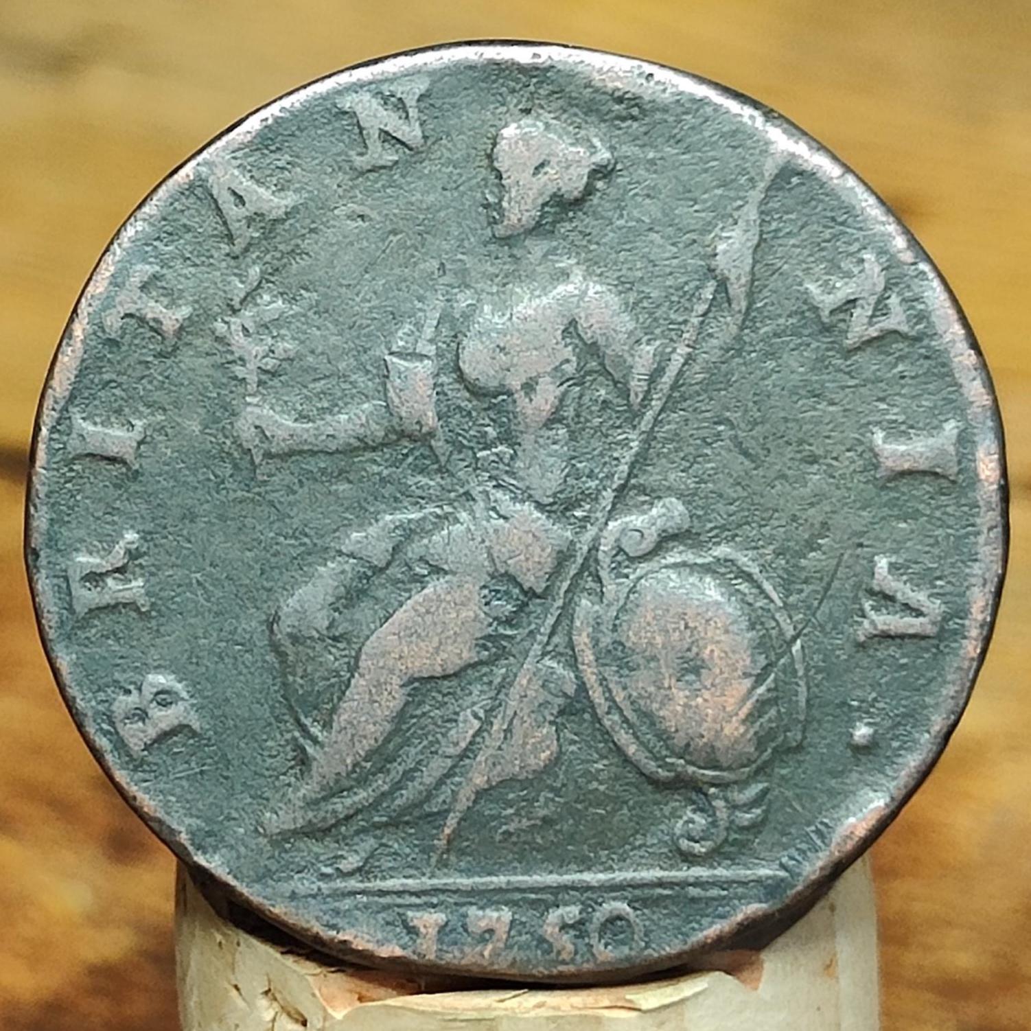 George II half Penny, dated 1750 - Georgian/ US colonial coin