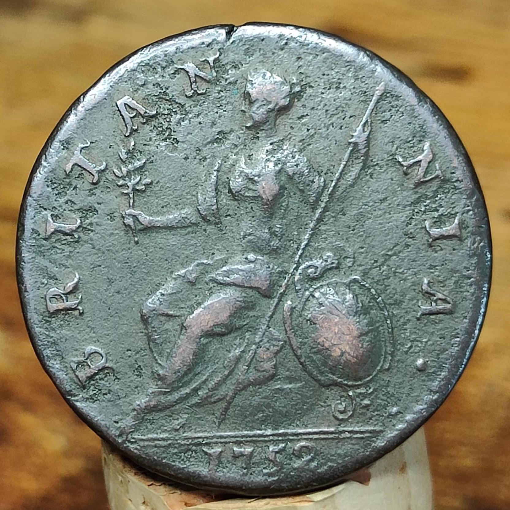George II half Penny, dated 1752 - Georgian/ US colonial coin