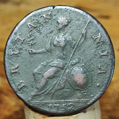 George II half Penny, dated 1752 - Georgian/ US colonial coin