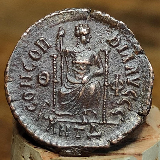 Theodosius Roman coin, ancient follis with Concordia reverse AE3