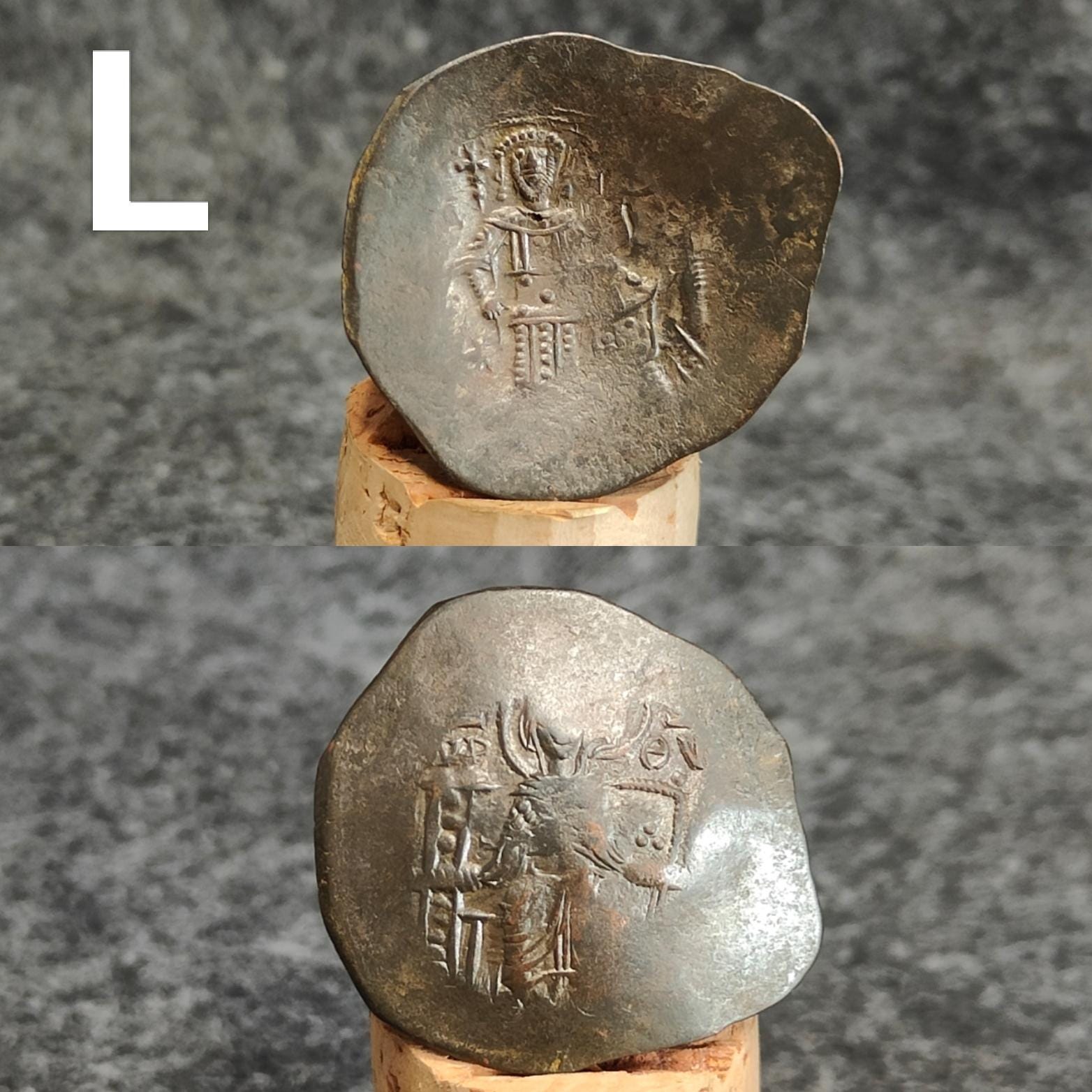 Ancient Byzantine Trachy coins, Authentic billon cup coin