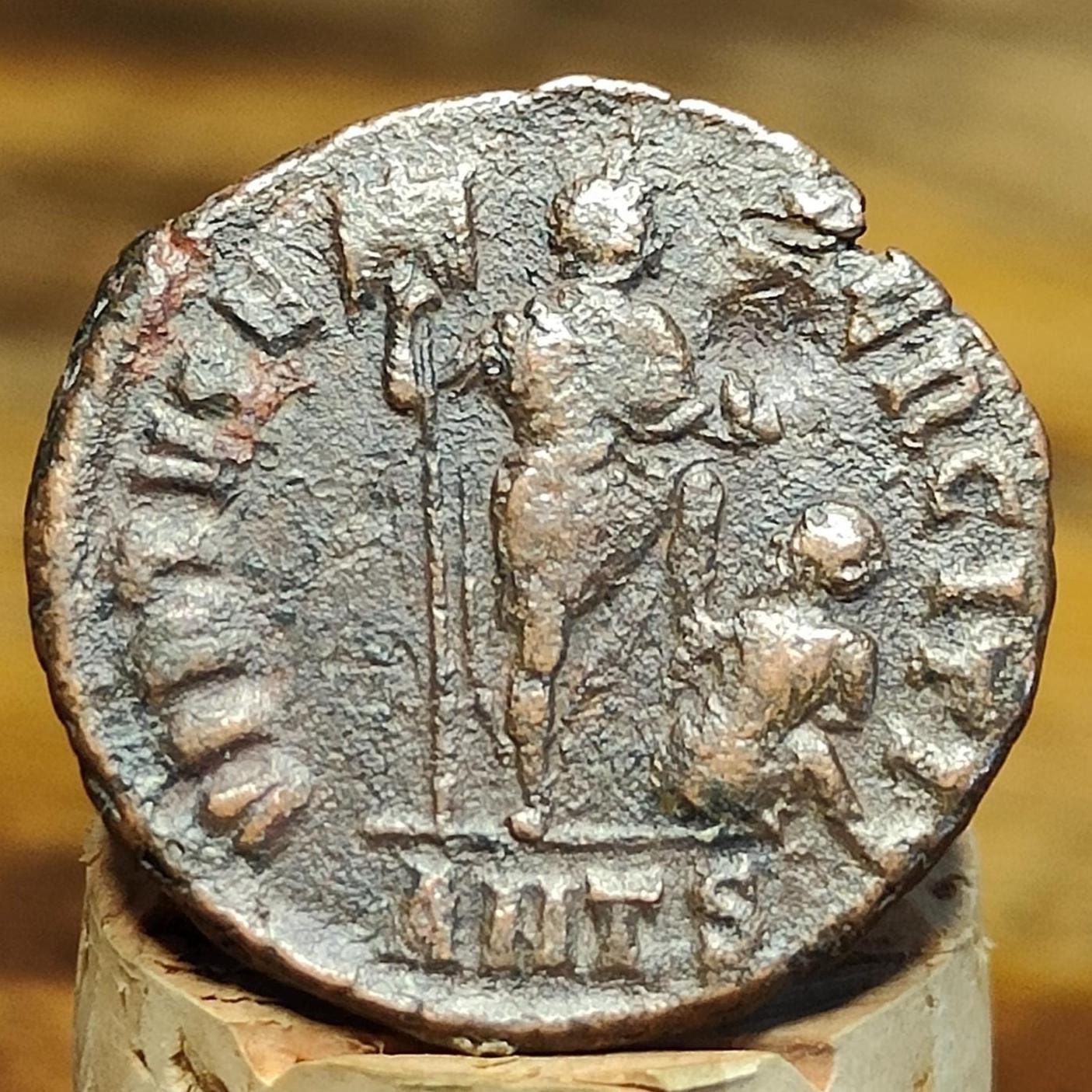 Arcadius Roman coin with emperor reverse, 4th century ancient Follis AE2