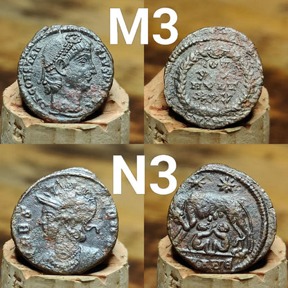 Genuine Roman coins, 4th century ancient Nummus
