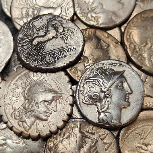 Roman Republic Silver Denarii featuring Roma and Gods/ Goddesses, 2100 years old!