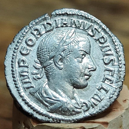 Gordian III Roman Denarius, Diana reverse, ancient double denarius coin