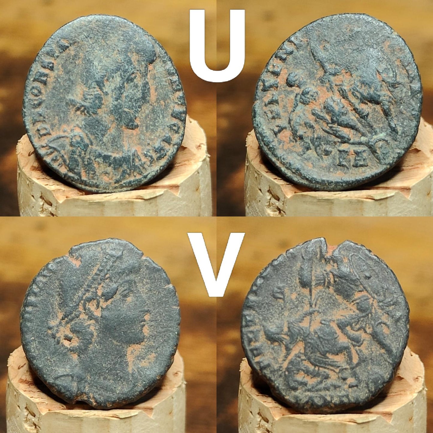 Ancient Roman coins with Sand patina , uncleaned 4th century Nummus