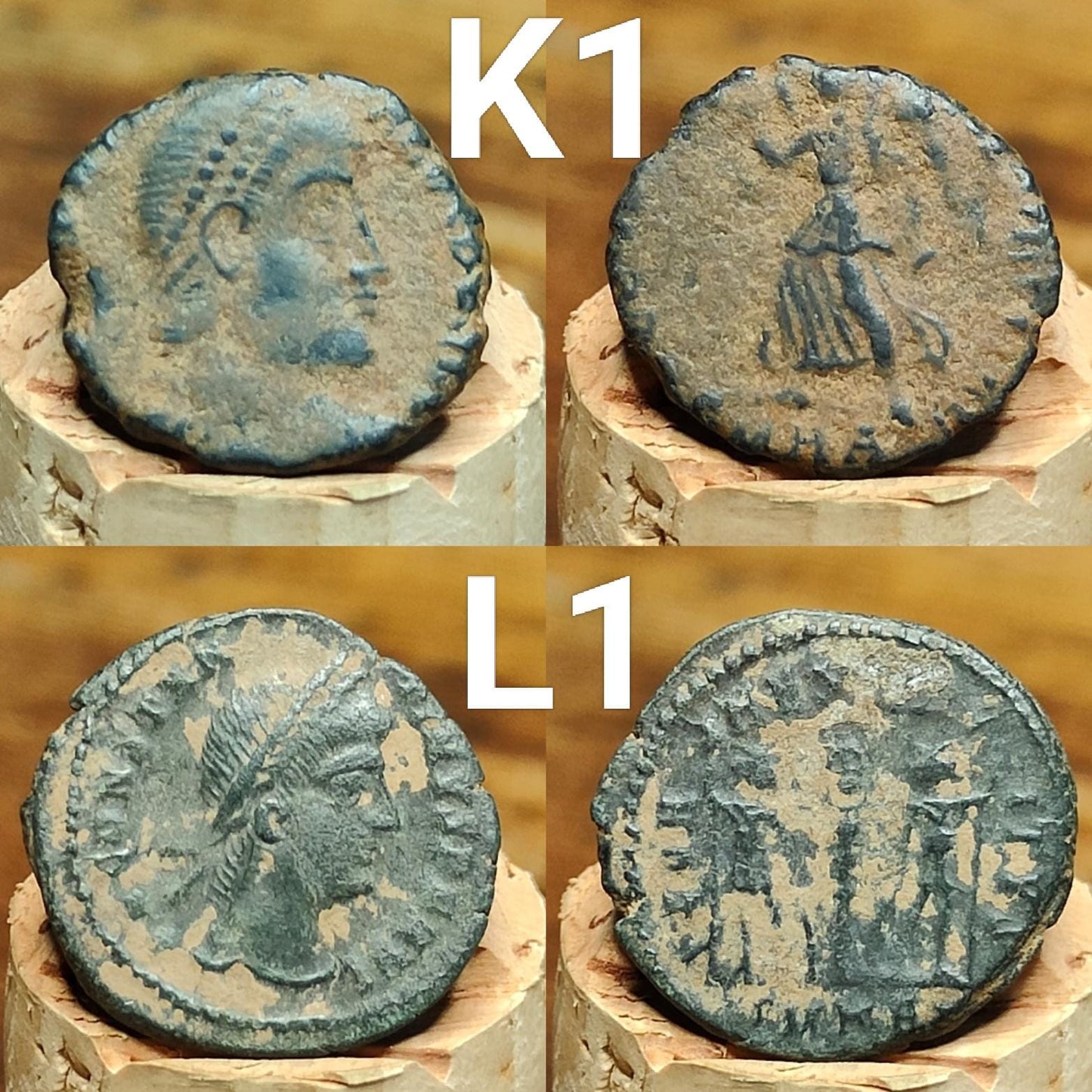 Ancient Roman coins with Sand patina , uncleaned 4th century Nummus