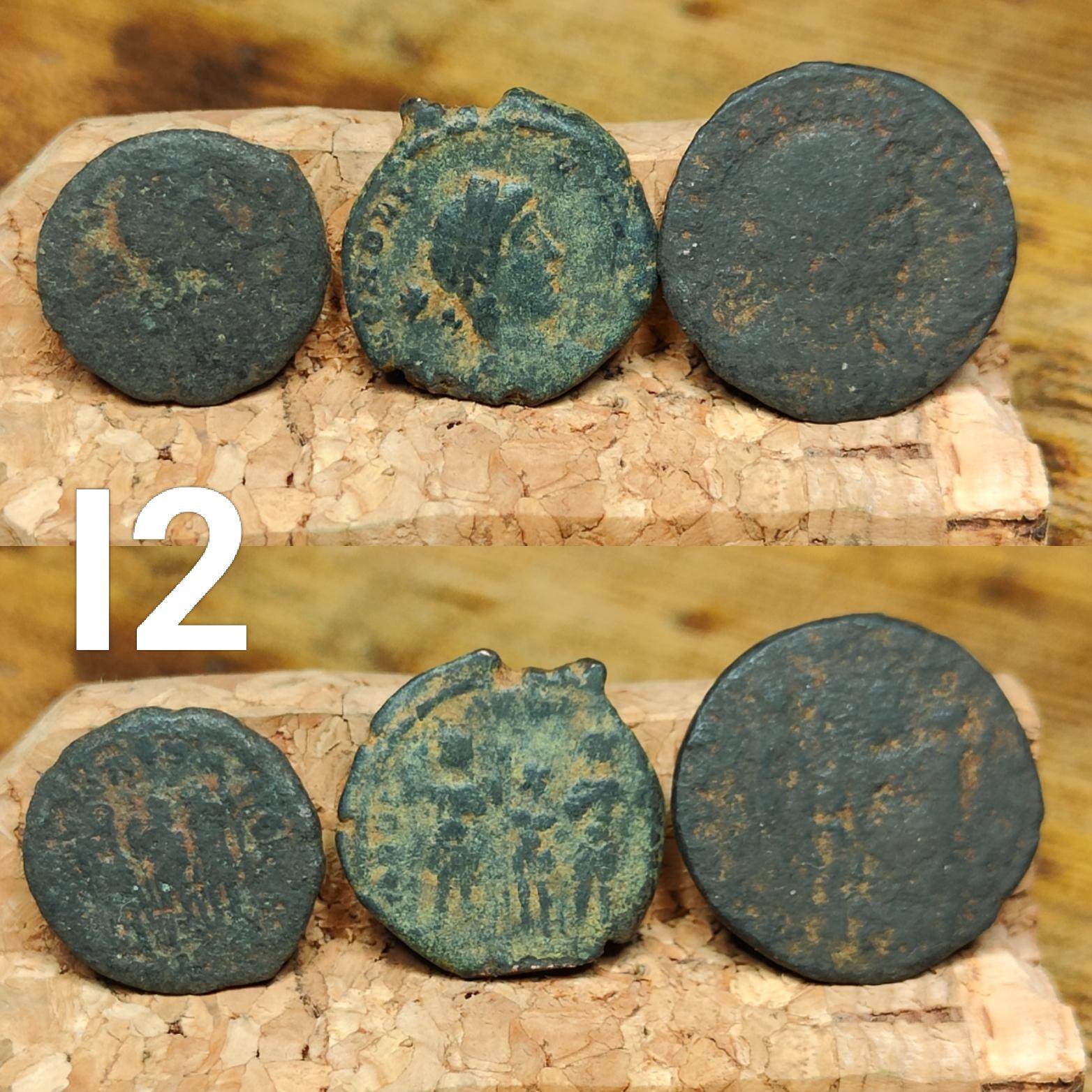 Set of 3 Roman coins, 4th century uncleaned ancient nummus