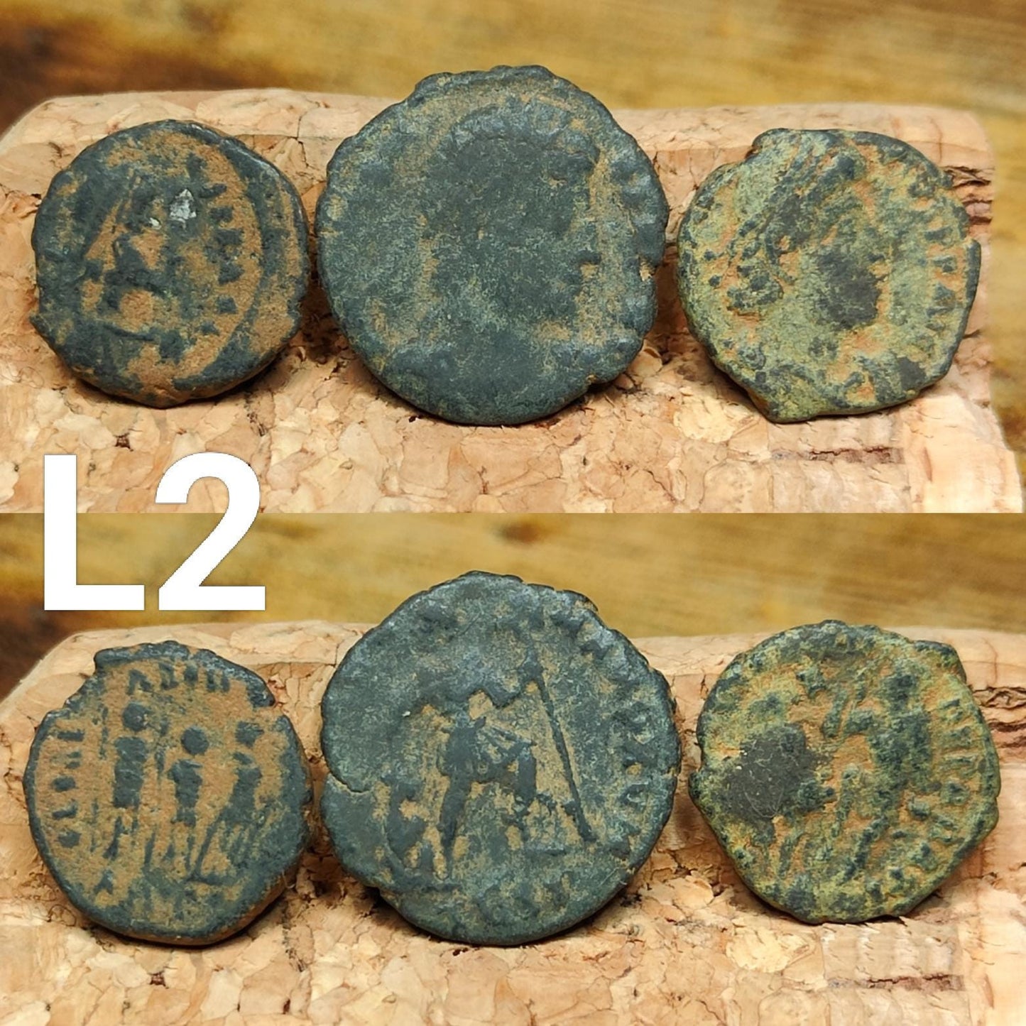 Set of 3 Roman coins, 4th century uncleaned ancient nummus