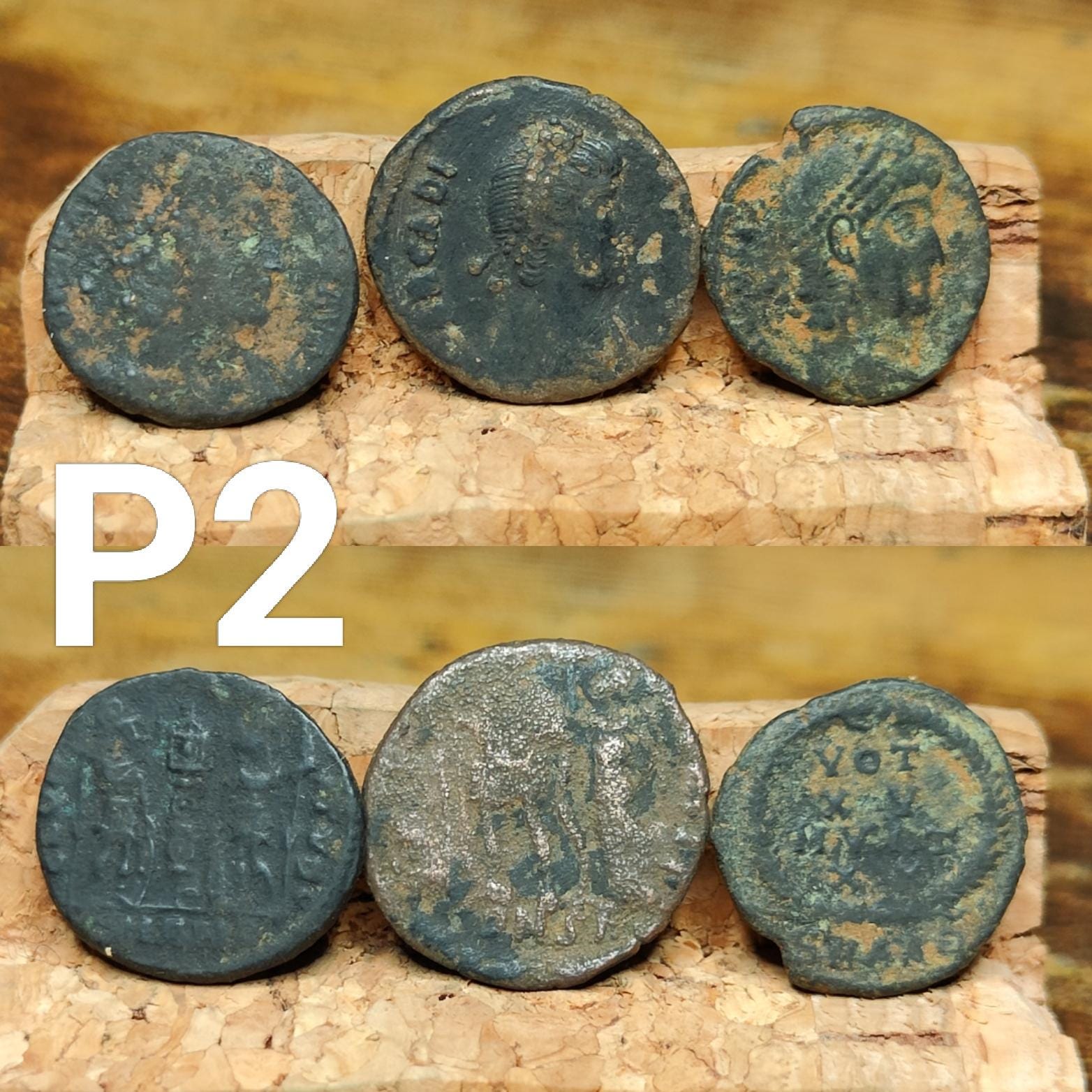 Set of 3 Roman coins, 4th century uncleaned ancient nummus