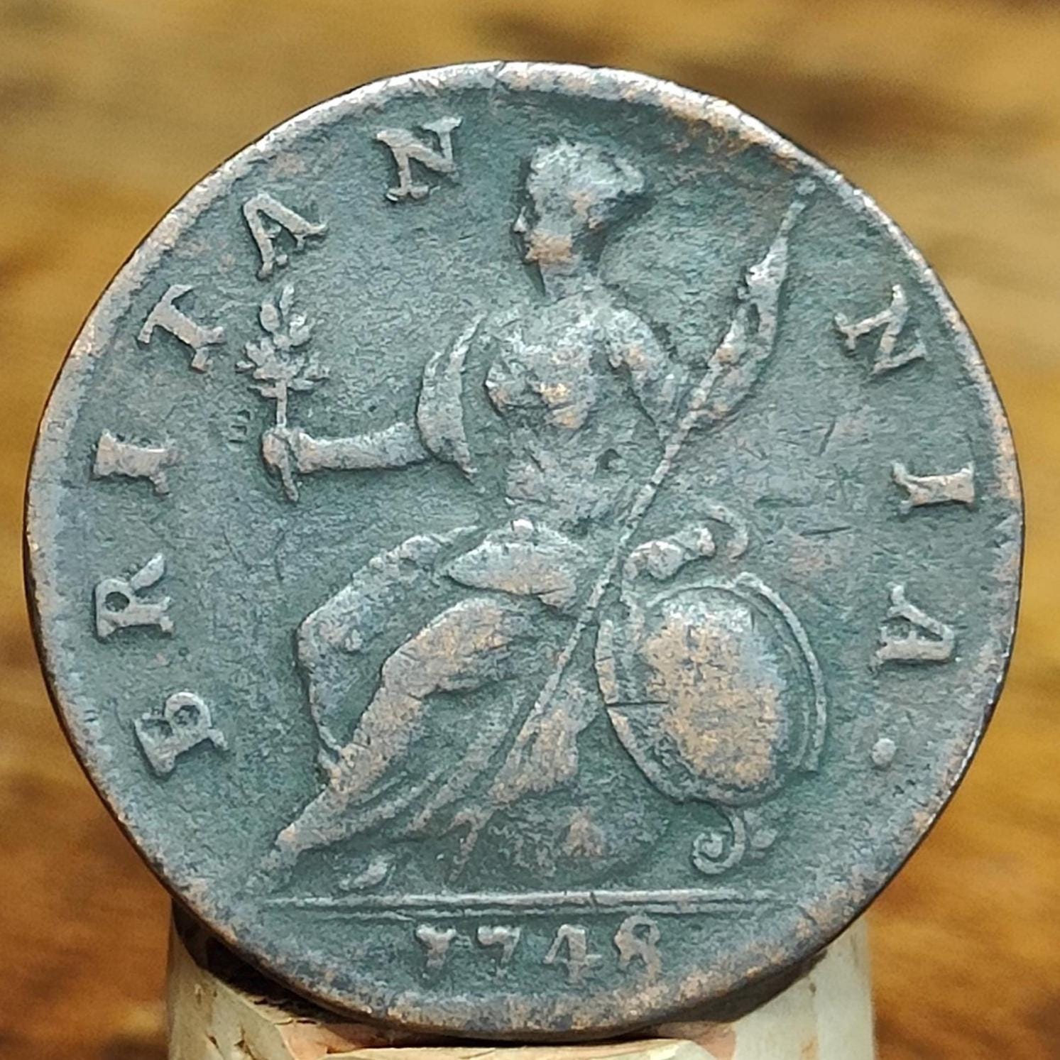George II half Penny, dated 1748 - Georgian/ US colonial coin
