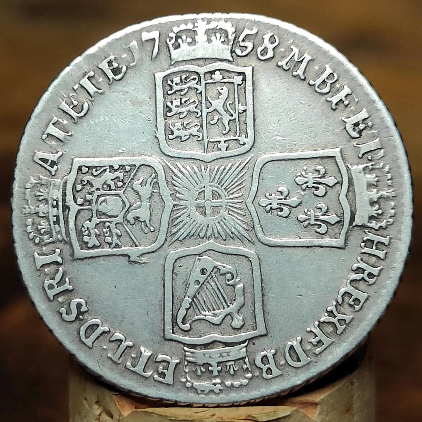 1757 King George II Silver Shilling Coin older bust