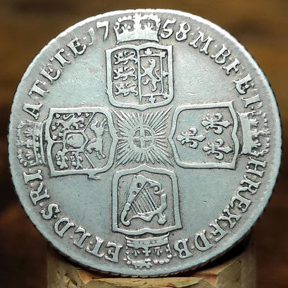 1757 King George II Silver Shilling Coin older bust