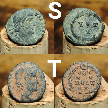 Ancient Roman coins with Sand patina , uncleaned 4th century Nummus