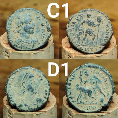 Ancient Roman coins with Sand patina , uncleaned 4th century Nummus