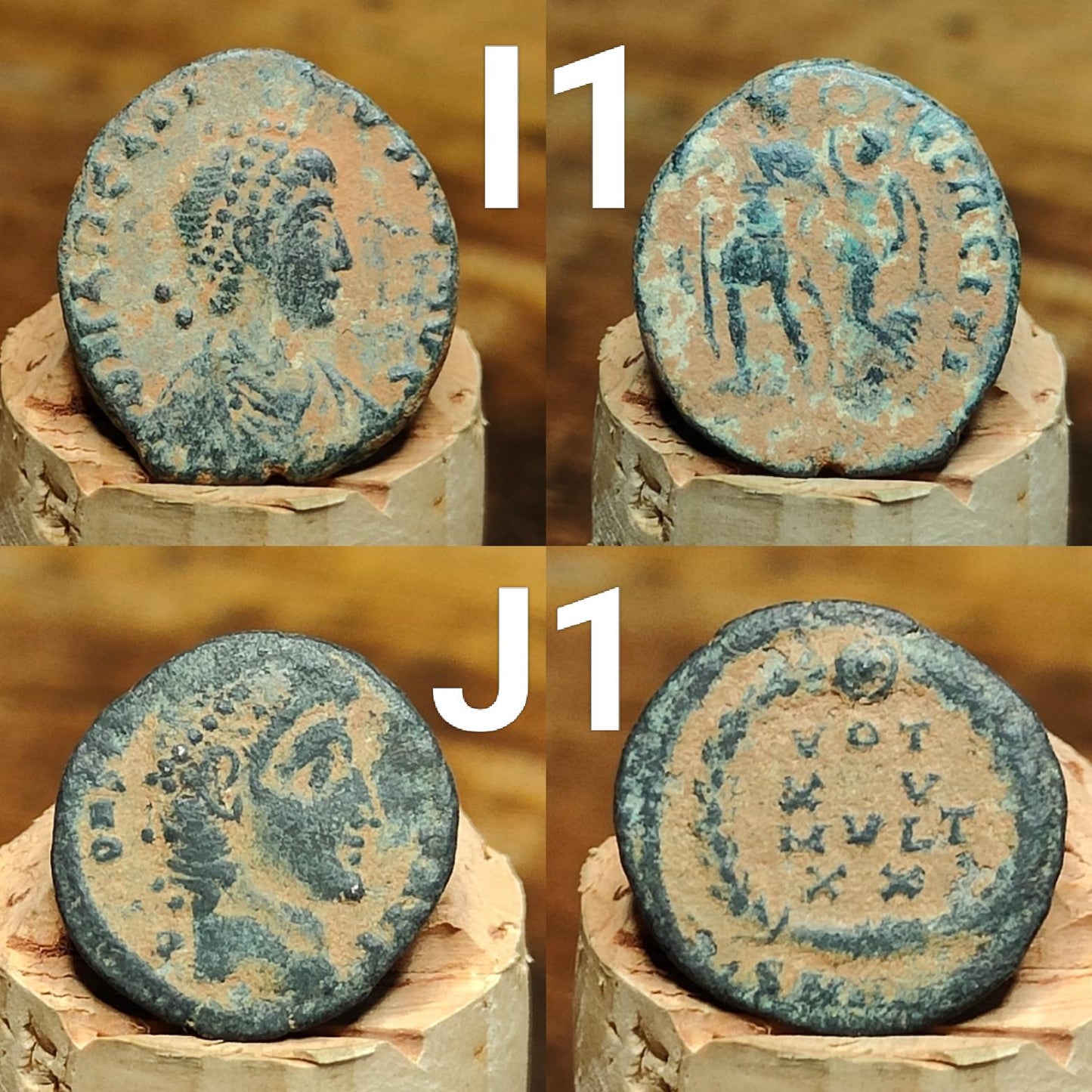 Ancient Roman coins with Sand patina , uncleaned 4th century Nummus