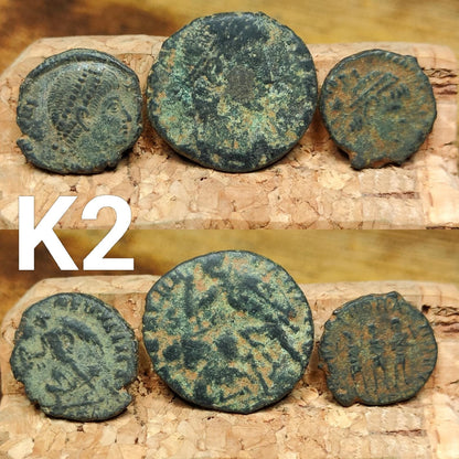 Set of 3 Roman coins, 4th century uncleaned ancient nummus