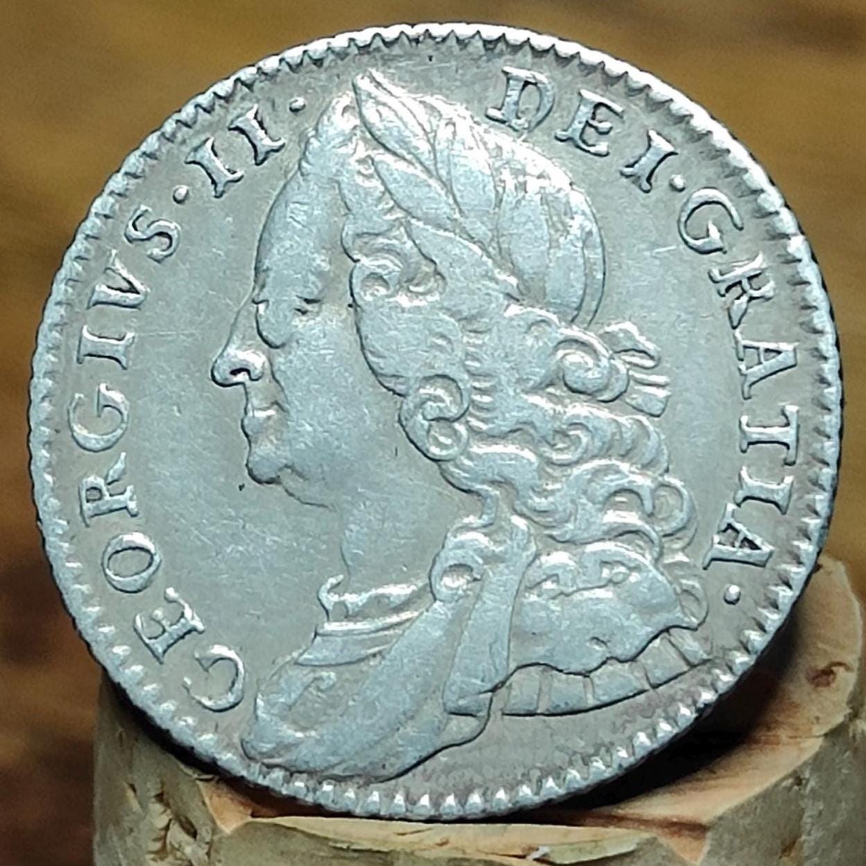 1757 King George II Silver Sixpence Coin older bust