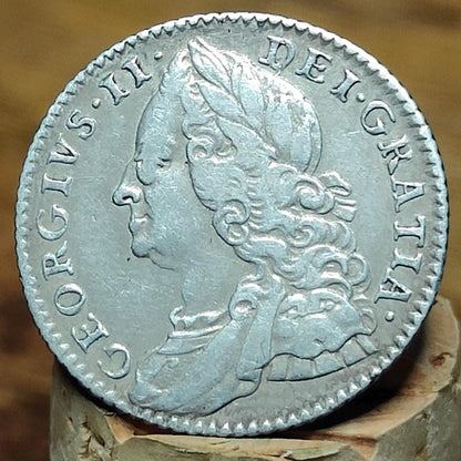 1757 King George II Silver Sixpence Coin older bust