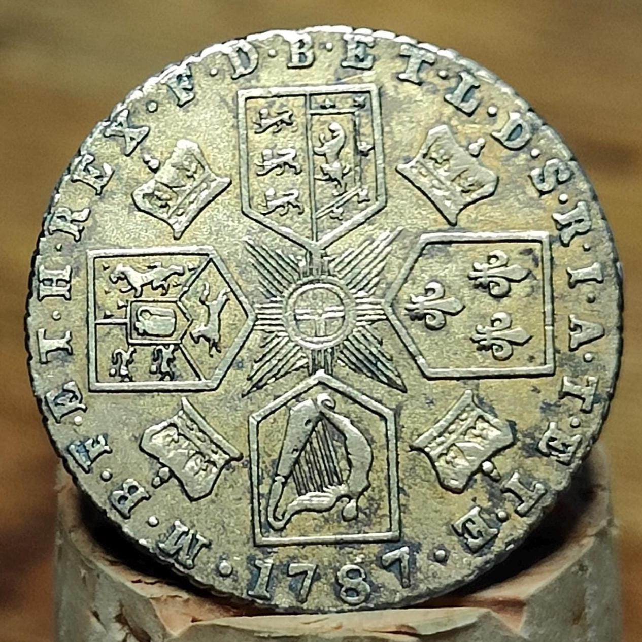 George III silver sixpence dated 1787 with hearts- Georgian coin, US colonial