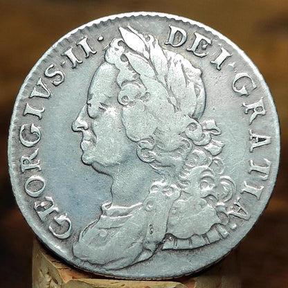 1757 King George II Silver Shilling Coin older bust