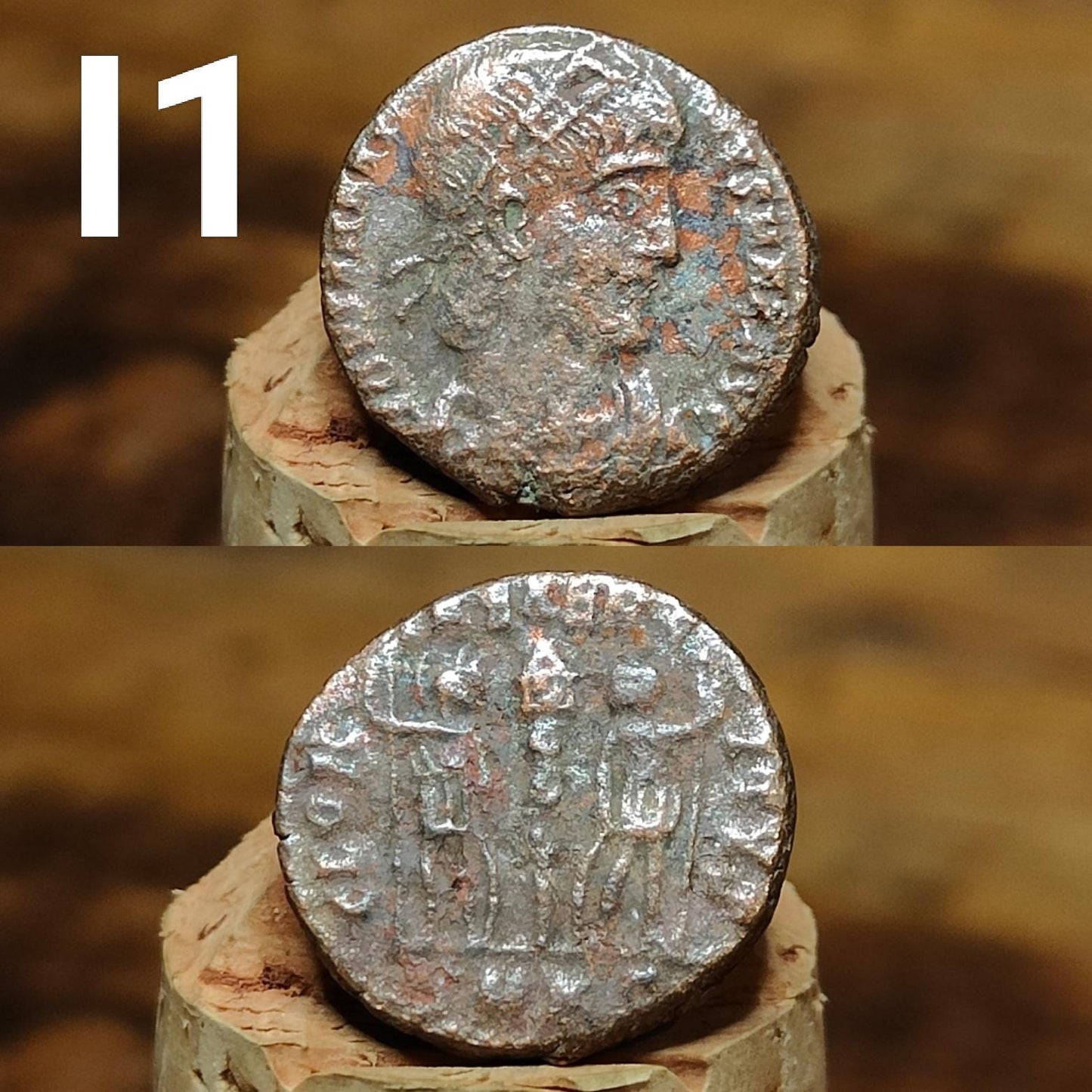 Cleaned Roman coins, ancient Nummus and Follis