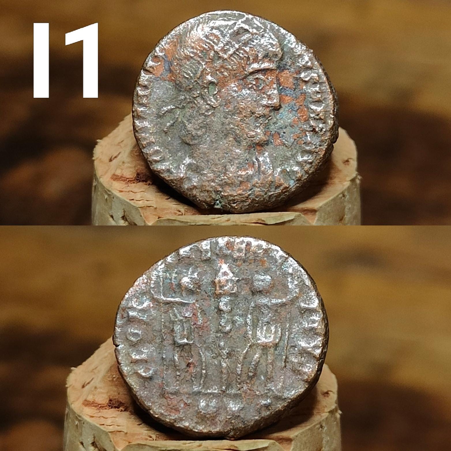 Cleaned Roman coins, ancient Nummus and Follis