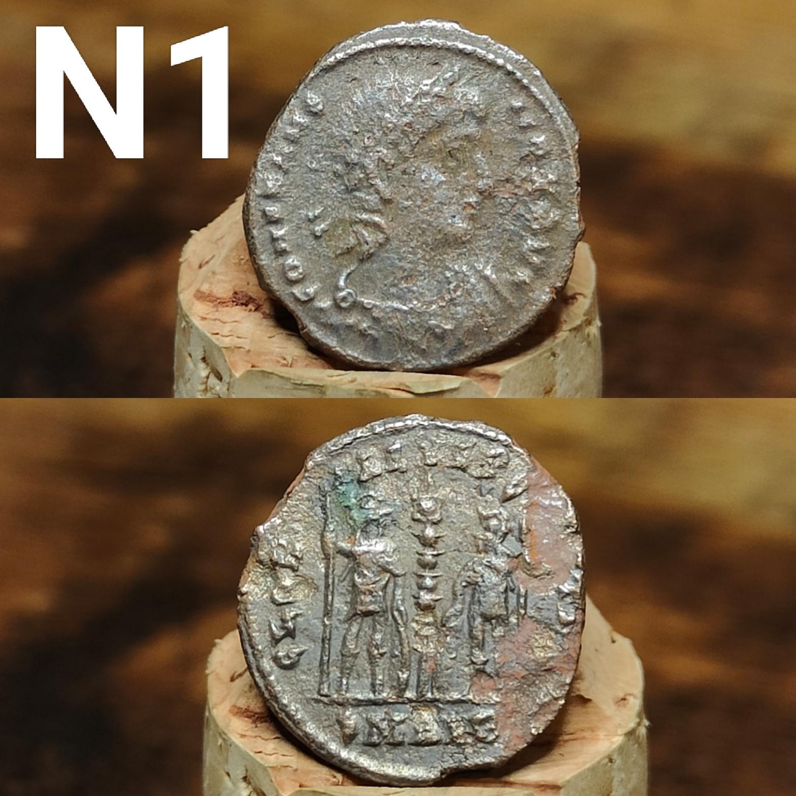 Cleaned Roman coins, ancient Nummus and Follis