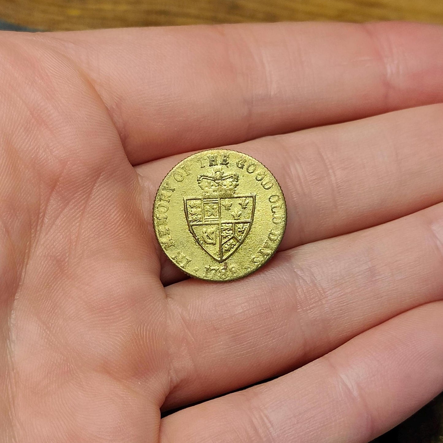 George III spade half Guinea gaming token, dated 1788, Georgian brass jetton