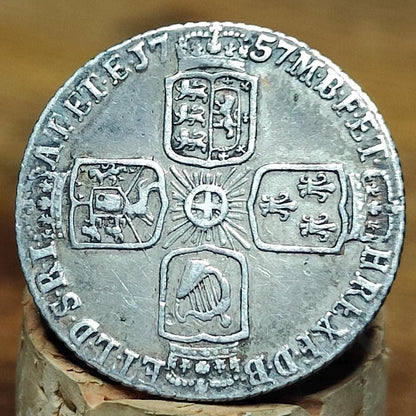 1757 King George II Silver Sixpence Coin older bust