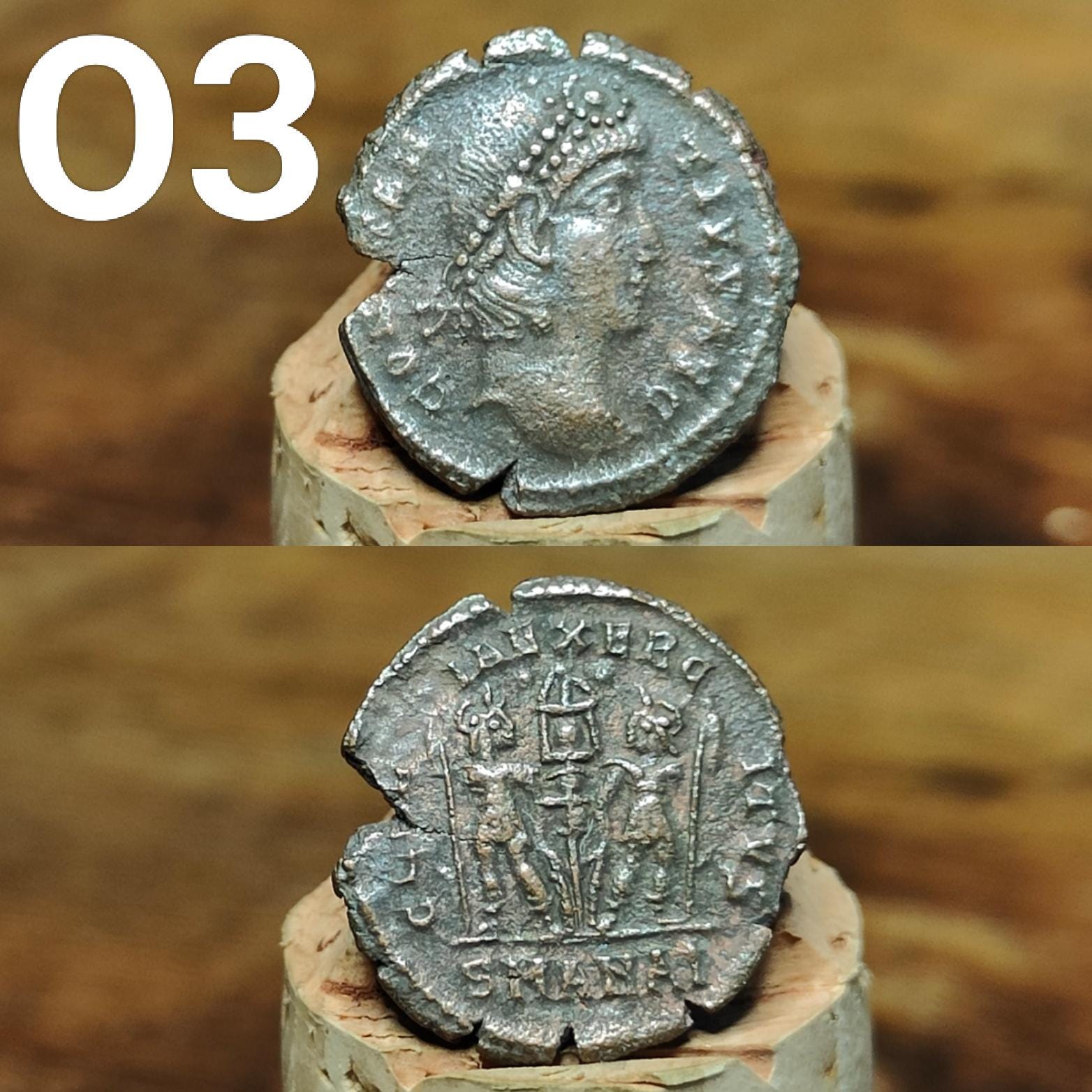 Cleaned Roman coins, ancient Nummus and Follis