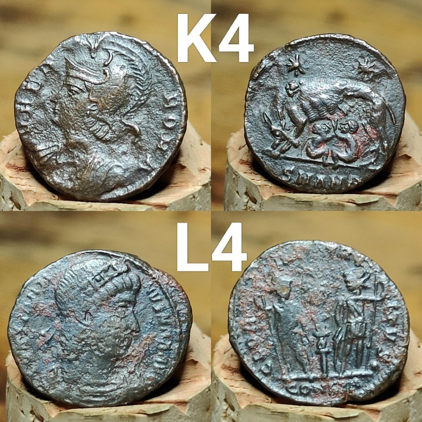 Genuine Roman coins, 4th century ancient Nummus