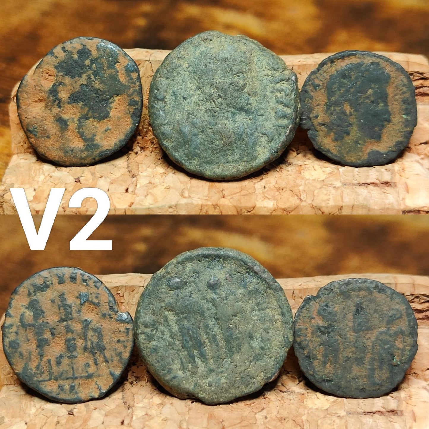 Set of 3 Roman coins, 4th century uncleaned ancient nummus