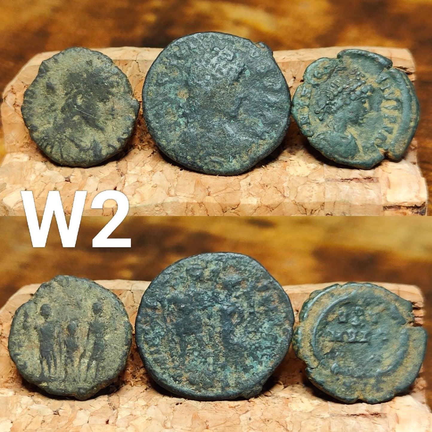 Set of 3 Roman coins, 4th century uncleaned ancient nummus