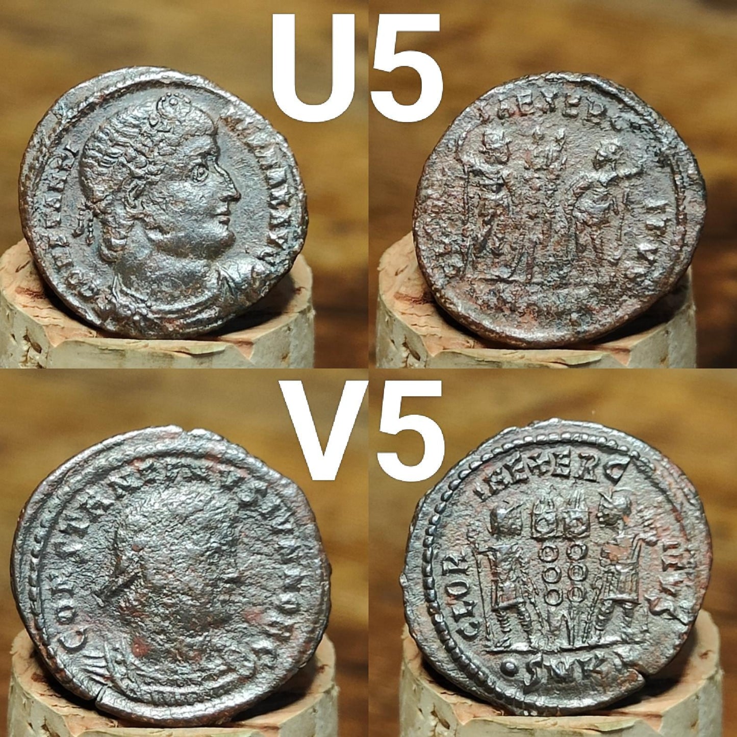Genuine Roman coins, 4th century ancient Nummus