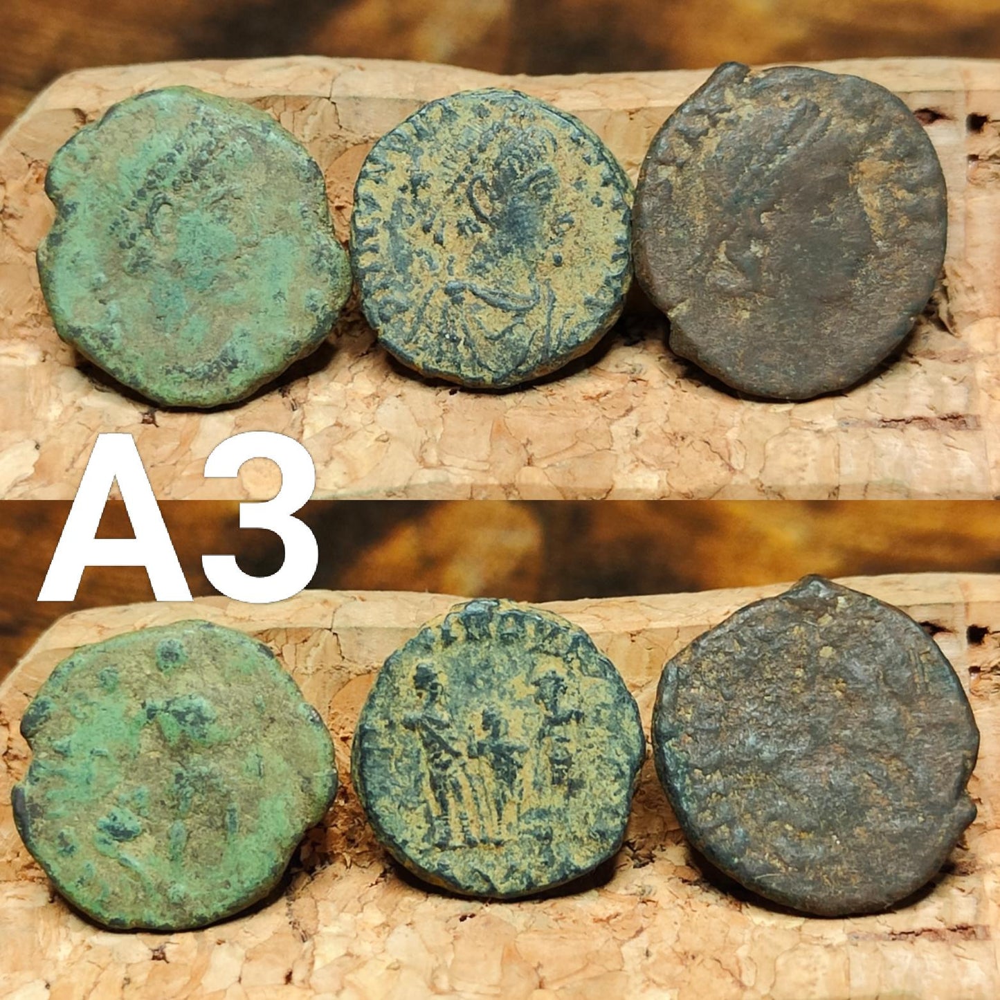 Set of 3 Roman coins, 4th century uncleaned ancient nummus