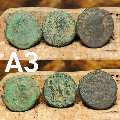 Set of 3 Roman coins, 4th century uncleaned ancient nummus