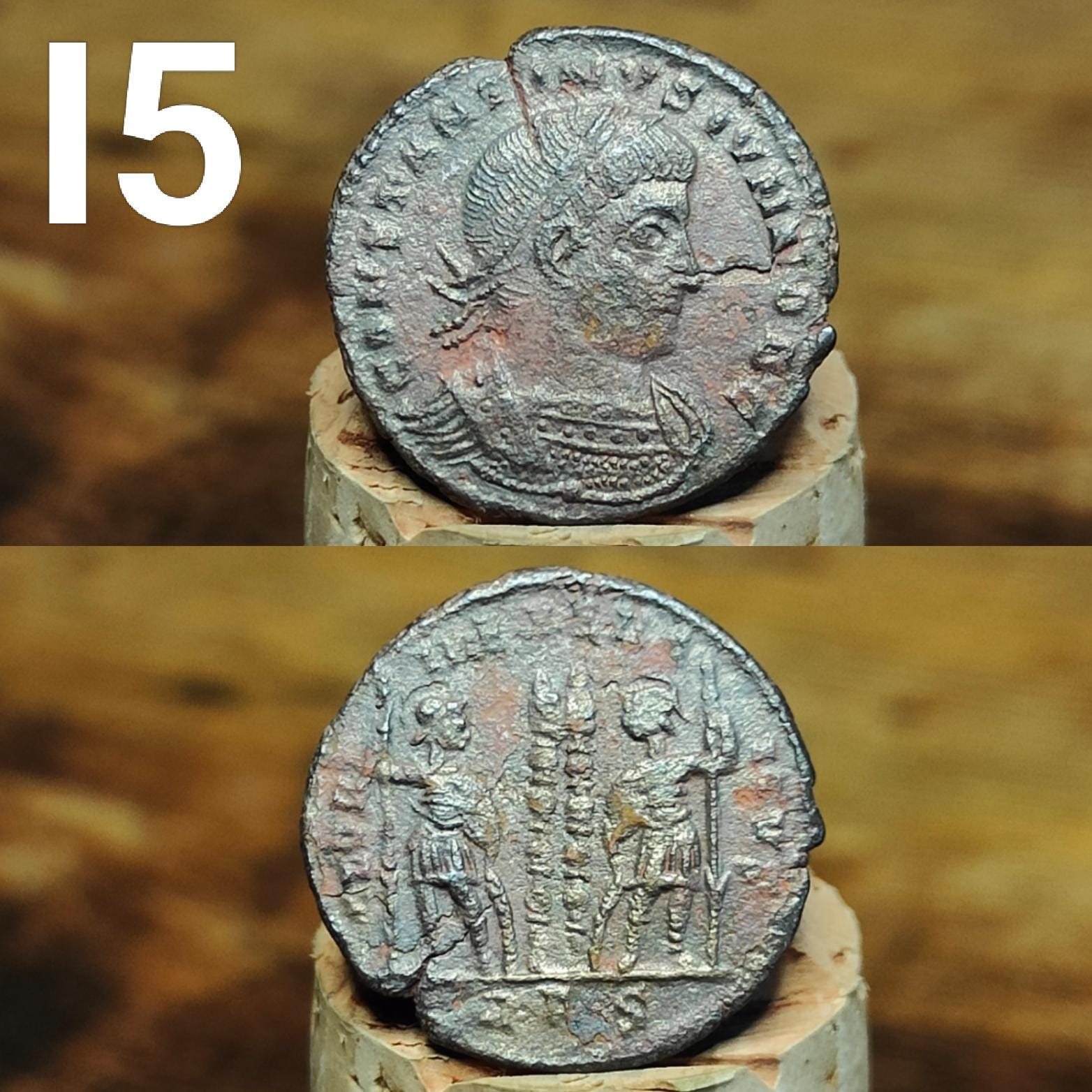 Cleaned Roman coins, ancient Nummus and Follis