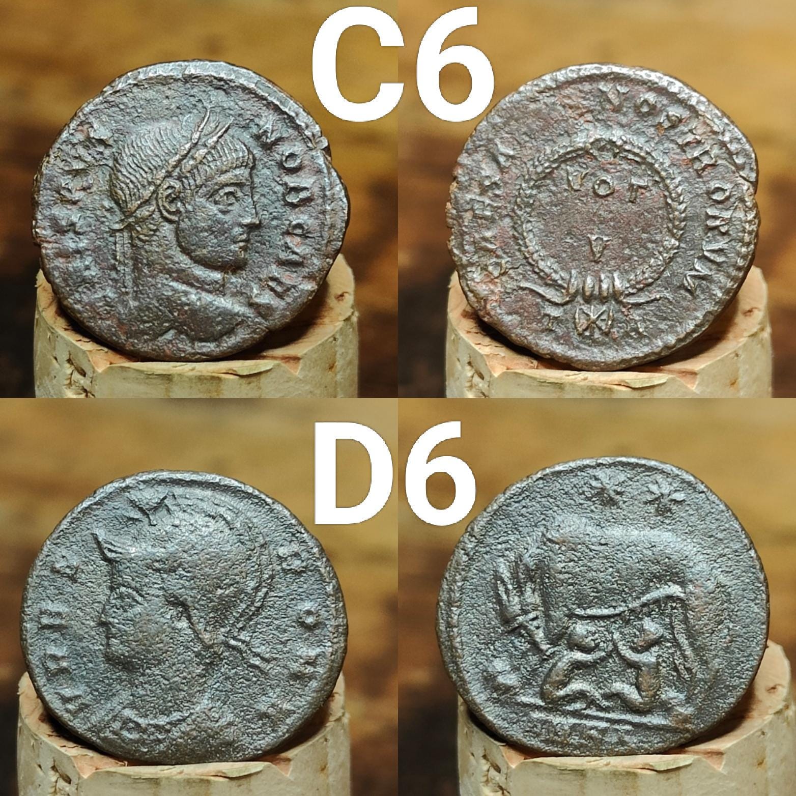 Genuine Roman coins, 4th century ancient Nummus