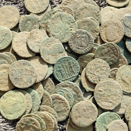 Top grade uncleaned Roman coins, ancient Nummus for restoration