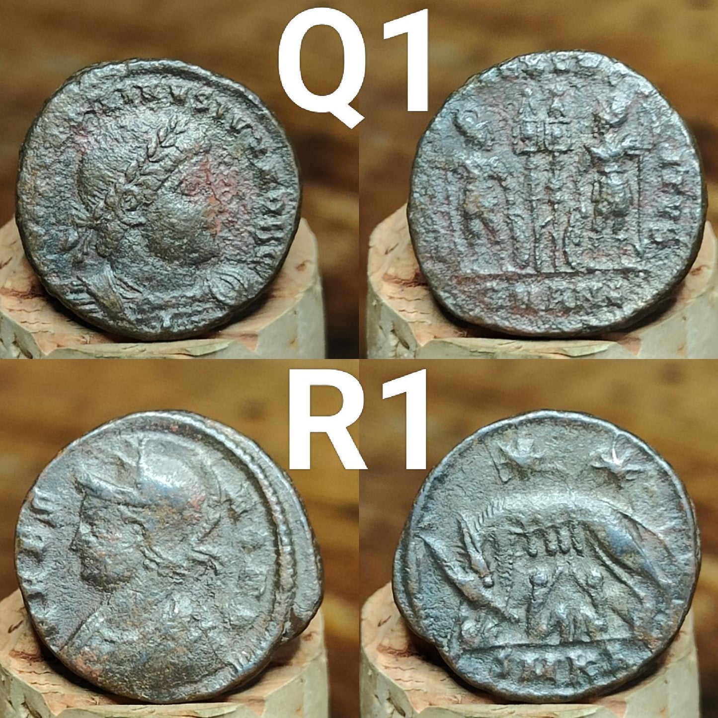 Genuine Roman coins, 4th century ancient Nummus