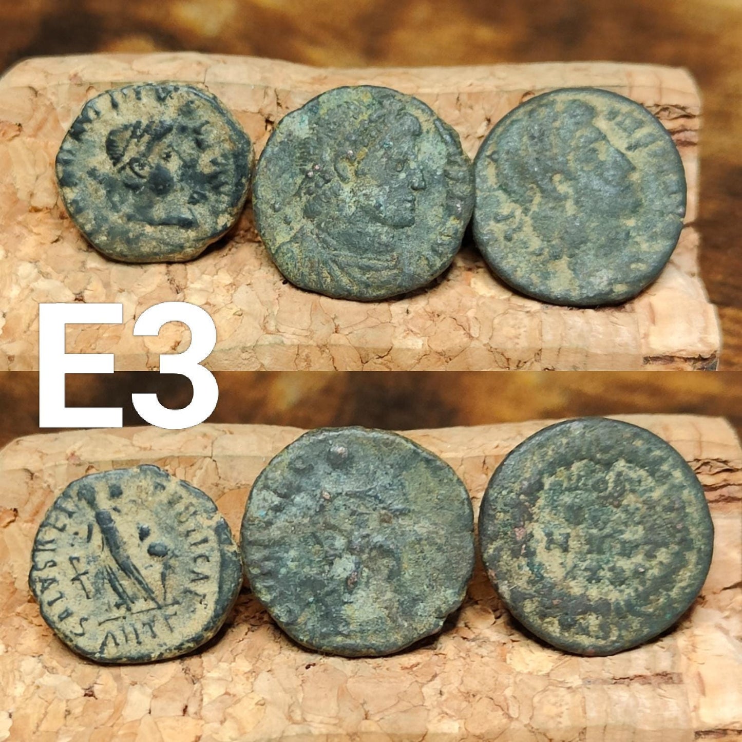 Set of 3 Roman coins, 4th century uncleaned ancient nummus