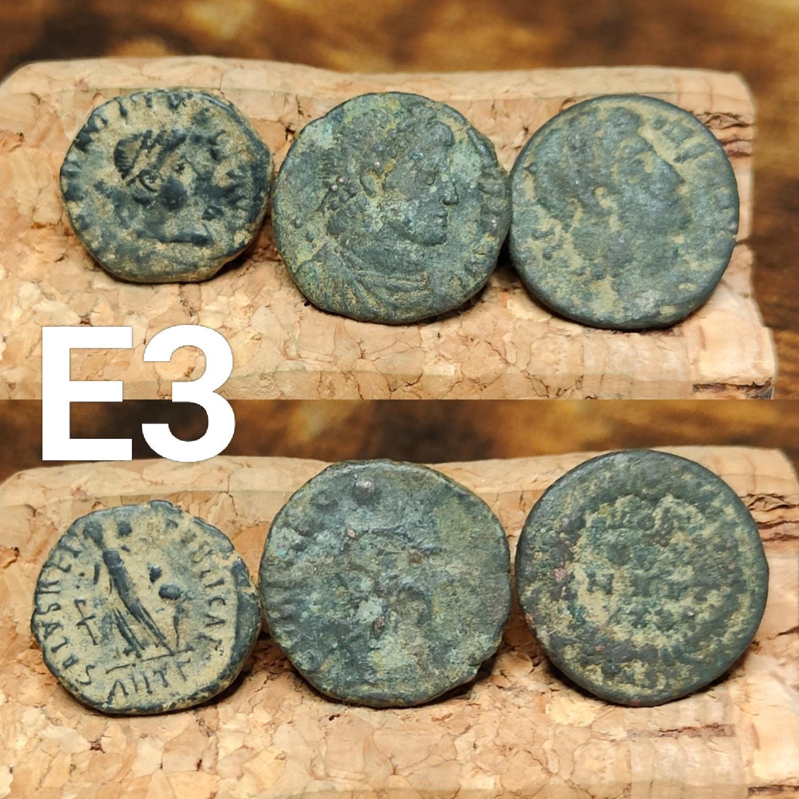 Set of 3 Roman coins, 4th century uncleaned ancient nummus