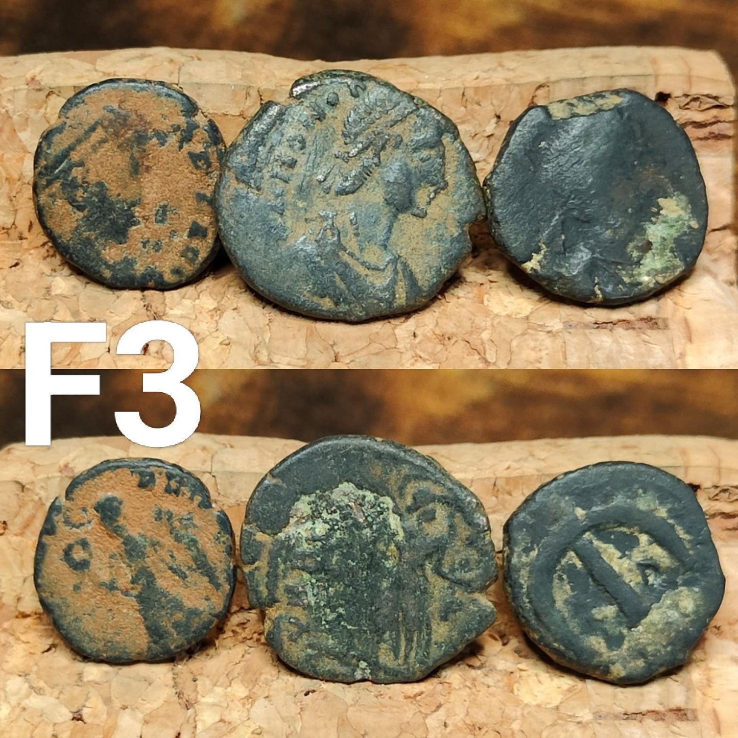 Set of 3 Roman coins, 4th century uncleaned ancient nummus