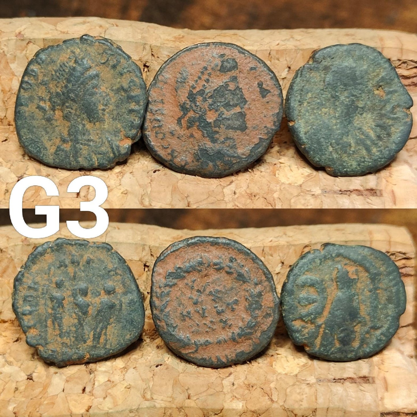 Set of 3 Roman coins, 4th century uncleaned ancient nummus