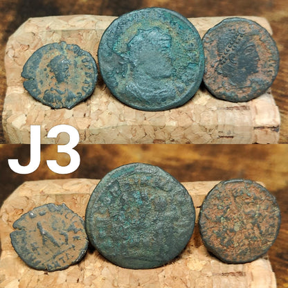 Set of 3 Roman coins, 4th century uncleaned ancient nummus