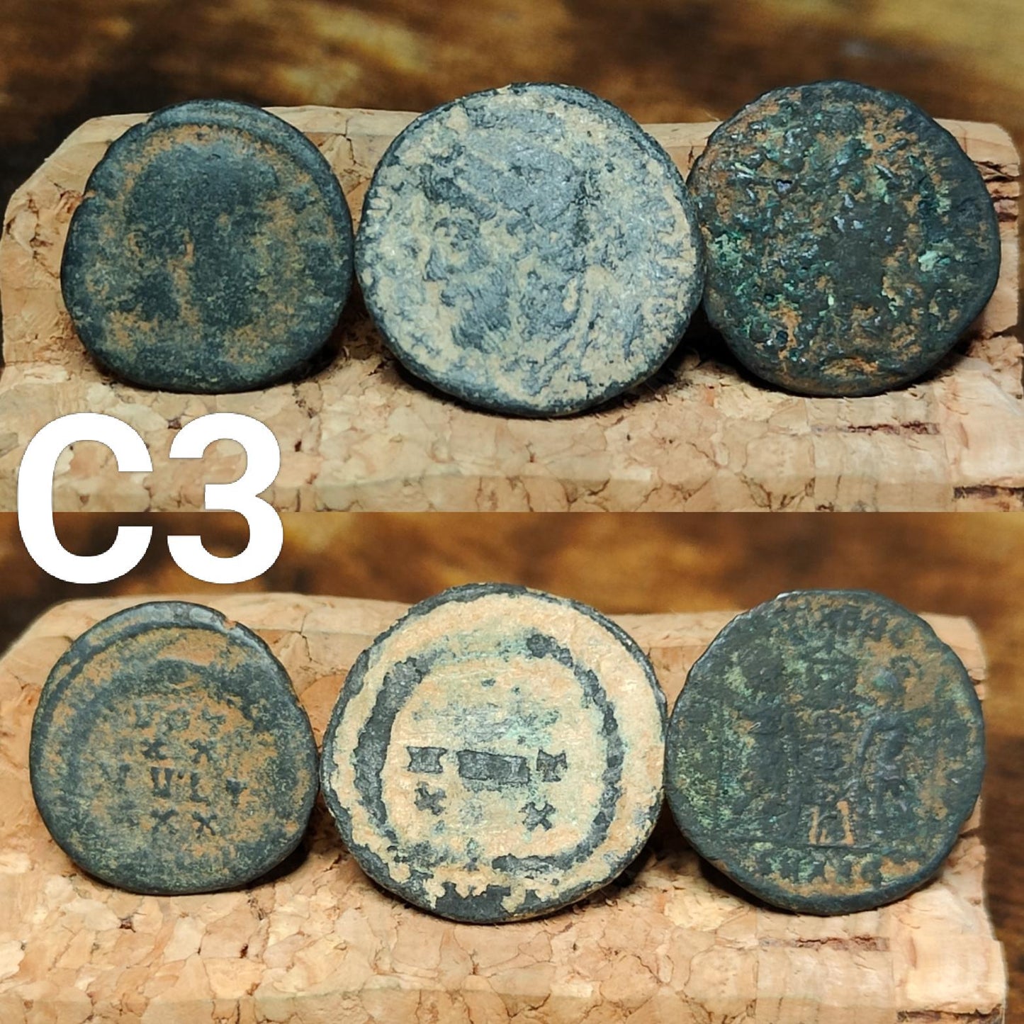 Set of 3 Roman coins, 4th century uncleaned ancient nummus