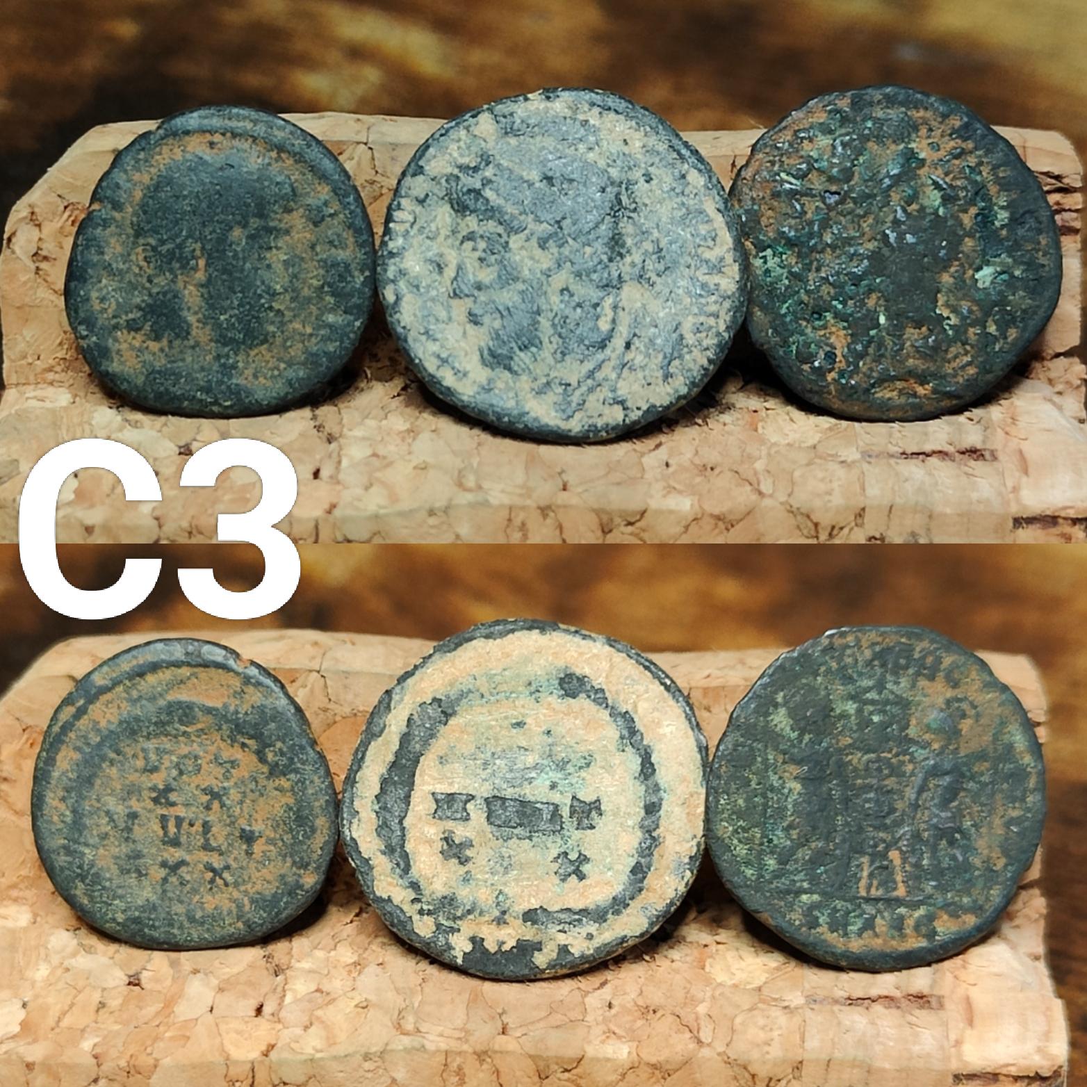 Set of 3 Roman coins, 4th century uncleaned ancient nummus