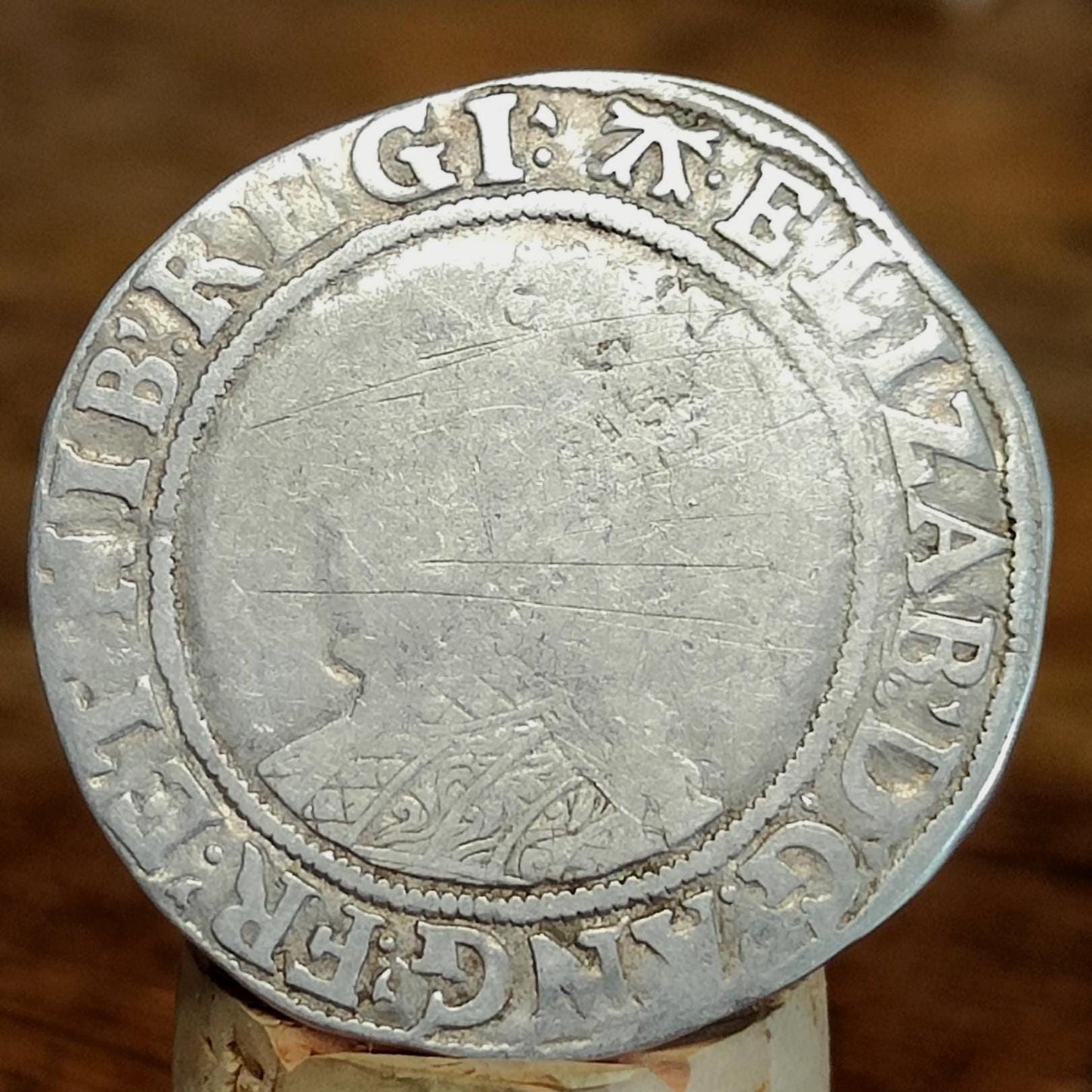 Elizabeth I Shilling from the Battle of Aylesbury Hoard, Tudor hammered silver coin, 1582 - 1584