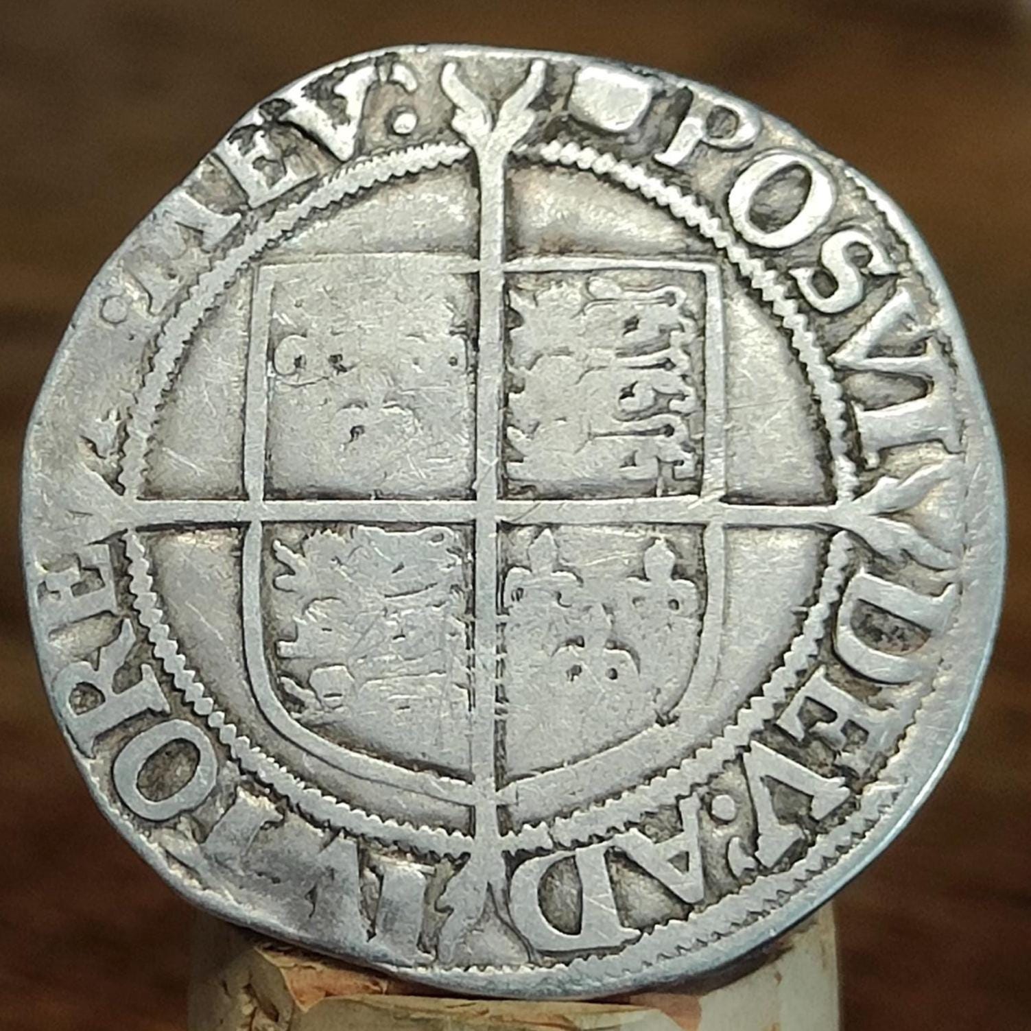 Elizabeth I Shilling from the Battle of Aylesbury Hoard, Tudor hammered silver coin, 1594 - 1596